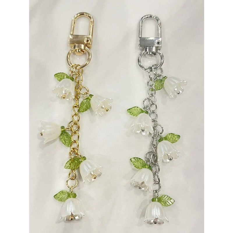 Orchid Faux Pearl Keychain With Tassel, Key Chain Ring, Backpack Charm, Car Key Pendant, Earphone Case Accessories, Gift For Women. Cute Pearl Chain Orchid Keychain, Creative Tassel Style Keychain, Backpack Charm, Bag Decoration, Birthday/Party Gift Backpack For School Car Accessories Goth Y2k Gifts For Mother, Father, Graduation, And  Teacher - Image 3