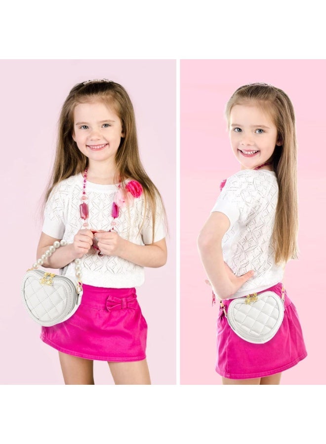 فتاة صغيرة على شكل قلب محفظة، حقيبة الكتف crossbody الطفل الصغير مع مقبض اللؤلؤة، الموضة مصغرة للأطفال محفظة، هدايا للأطفال (الأبيض) - Image 4