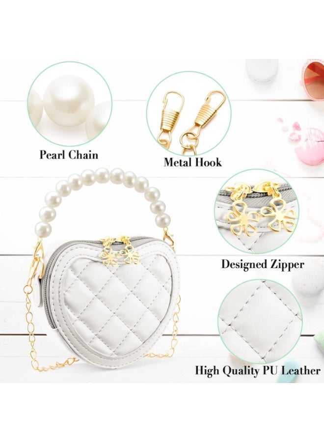 فتاة صغيرة على شكل قلب محفظة، حقيبة الكتف crossbody الطفل الصغير مع مقبض اللؤلؤة، الموضة مصغرة للأطفال محفظة، هدايا للأطفال (الأبيض) - Image 2