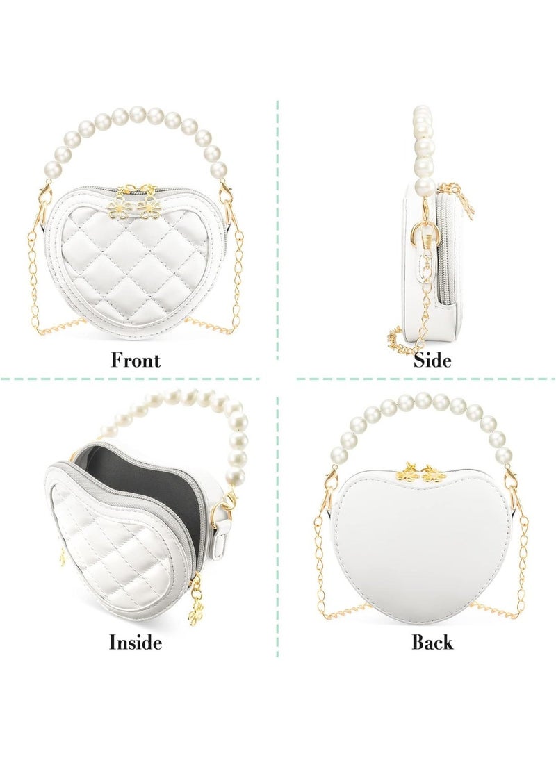 فتاة صغيرة على شكل قلب محفظة، حقيبة الكتف crossbody الطفل الصغير مع مقبض اللؤلؤة، الموضة مصغرة للأطفال محفظة، هدايا للأطفال (الأبيض) - Image 5