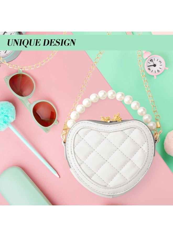 فتاة صغيرة على شكل قلب محفظة، حقيبة الكتف crossbody الطفل الصغير مع مقبض اللؤلؤة، الموضة مصغرة للأطفال محفظة، هدايا للأطفال (الأبيض) - Image 3