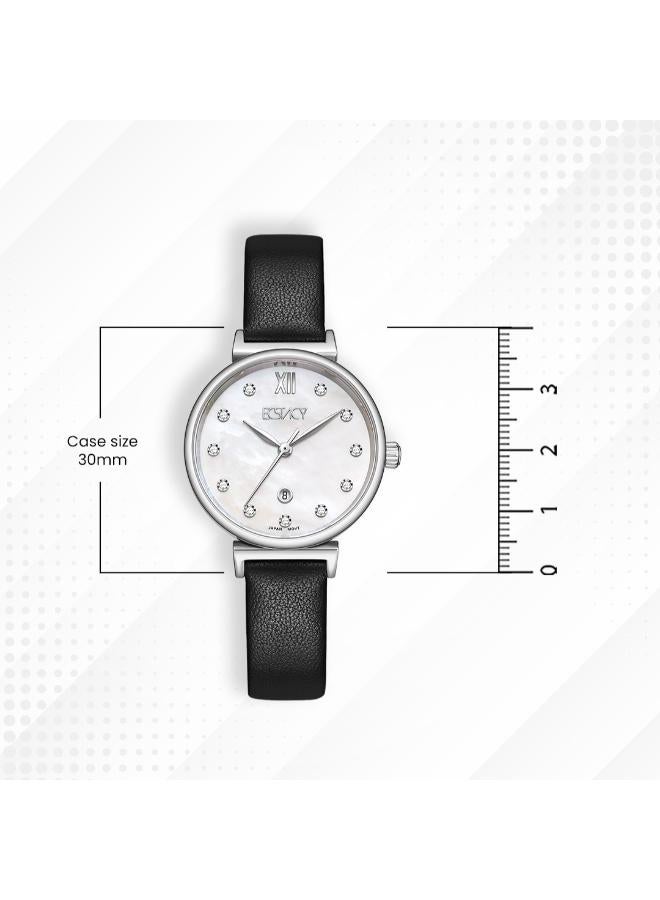 ECSTACY Women's Leather Analog Watch E25507-SLBM - 30mm mm - Image 5