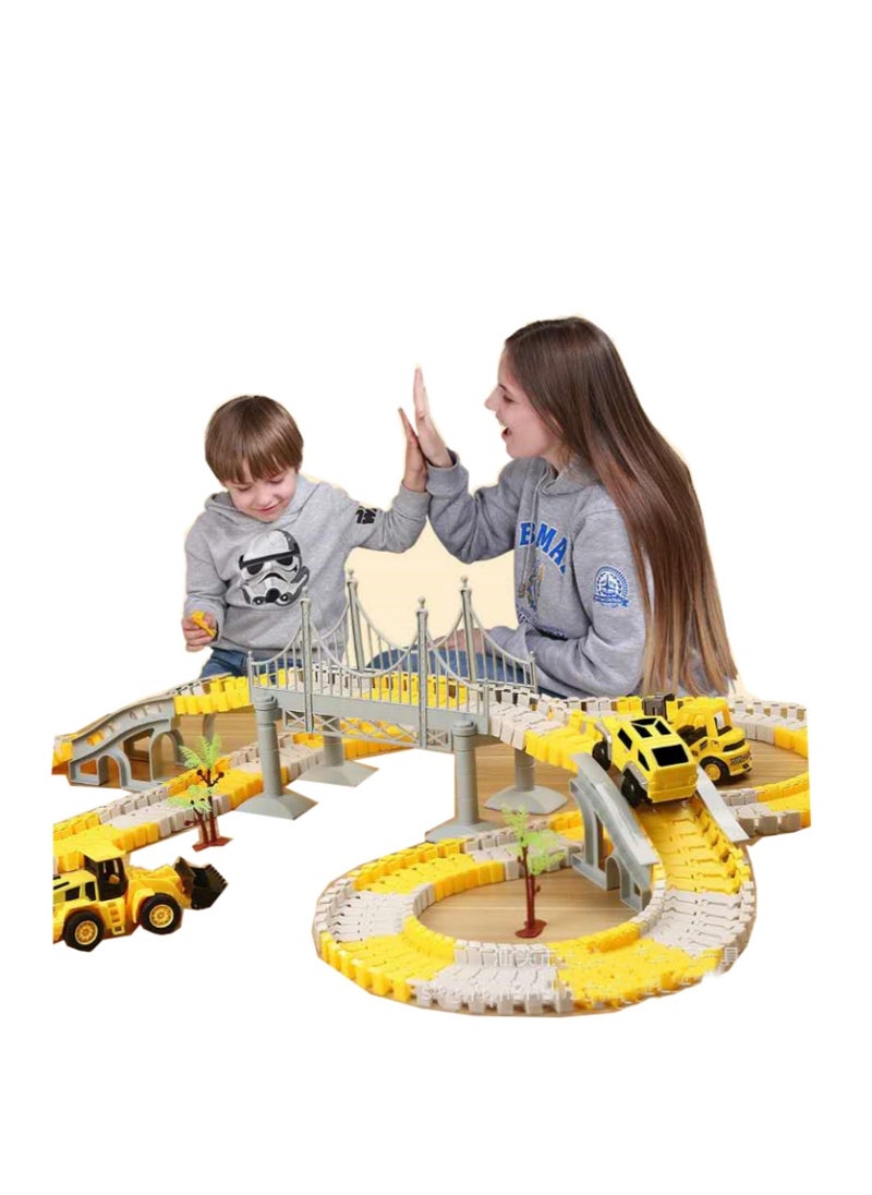 Generic Kids Toys 334 PCS Construction Race Tracks Toy for 3 4 5 6 7 8 Year Old Boys Girls, toy car 5 PCS Truck Car and Flexible Track Play Set Create A Engineering Road Games Toddler Toys Birthday Gifts  - Image 1