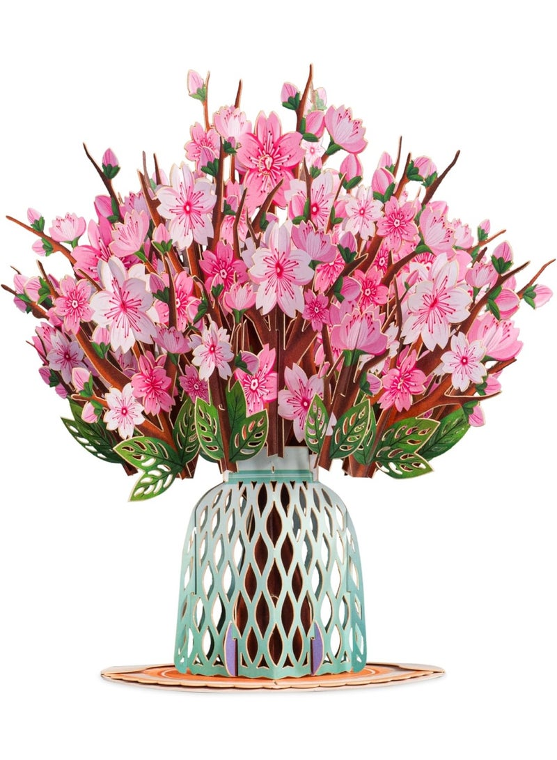 3D Flower Bouquet Mother's Day Pop Up Card, with Cherry Blossom Bouquet Forever Keepsake, Gift for Mothers Day, Birthday, Graduation, Get Well, Thank You, All Occasion - Image 1
