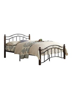 Uzman Home Wood And Steel Bed With Wooden Legs Brown- King Size 190x180 cm  - Image 1