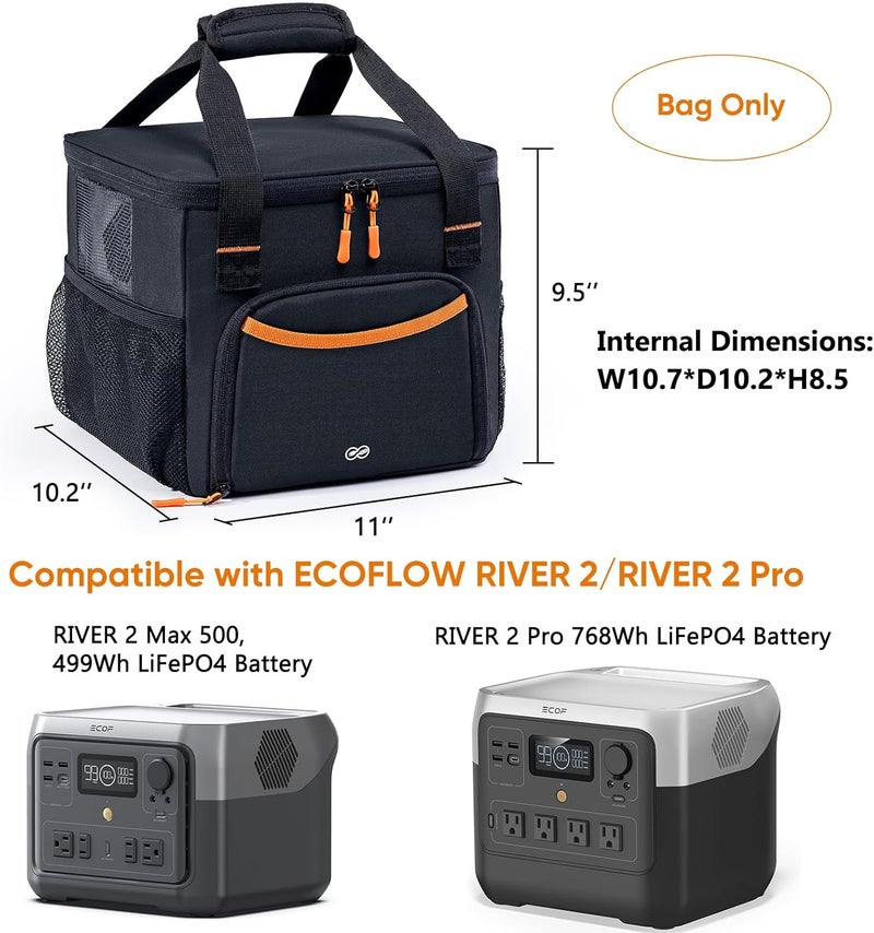 FRECOLSH Durable Portable Power Station Storage Bag, Compatible with Ecoflow RIVER 2 Max and RIVER 2 Pro Solar Power Station, Carrying Case for Outdoor Camping, Essentials - Image 2