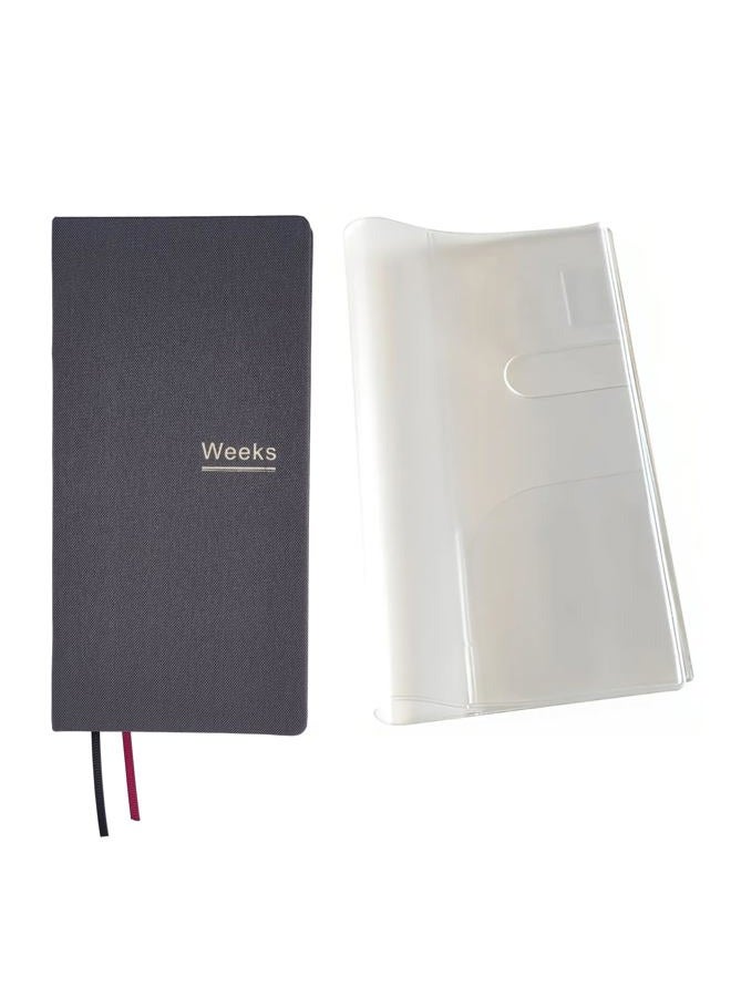 receip Undated Weekly Planner Notebook Pocket Organizer Appointment Book Journal Notebook A6 Week Plan Notepad (Gray with cover) - Image 1