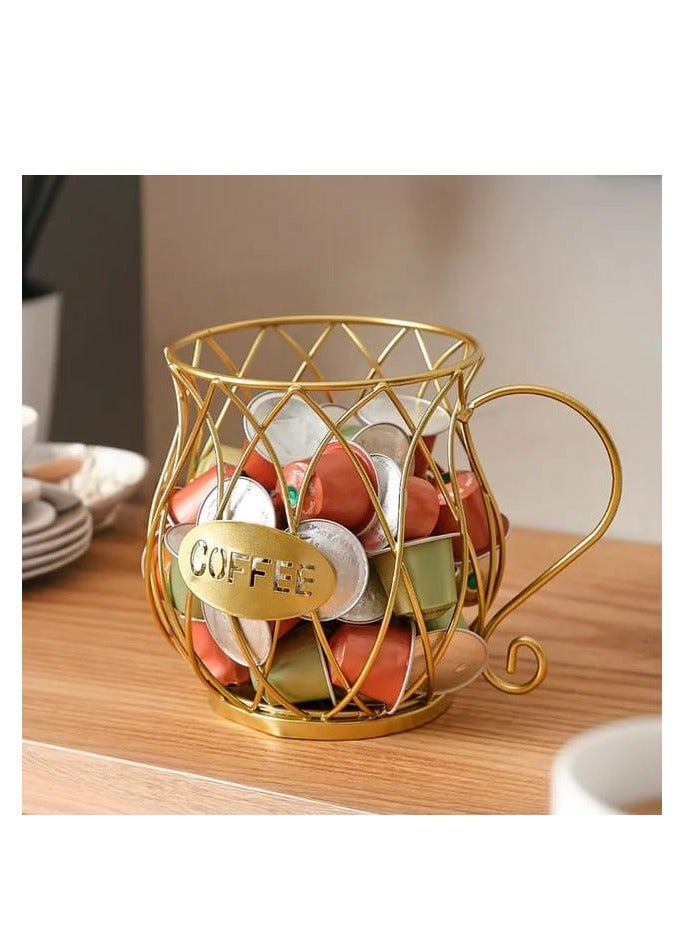 Liying Coffee Capsule Basket for Counter Coffee Table Bar, Metal Espresso Pod Keeper Storage for Home Cafe Hotel, (Gold) - Image 4