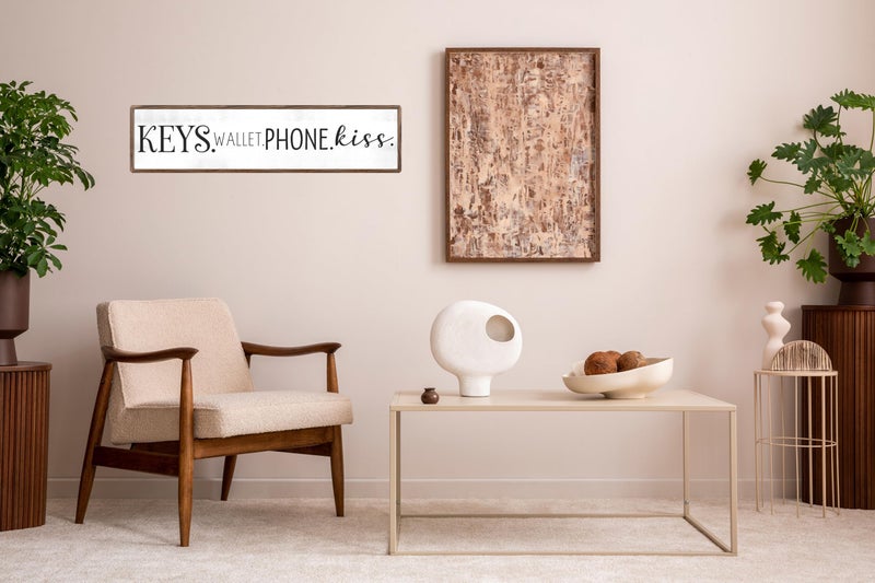 CSWLJS Rustic Metal Signs Key Wallet Phone Kiss Sign Home Wall Art Decor Farmhouse Style Modern Wall Hanging Multi-Purpose Entryway Plaque for Living Room Bedroom Desktop Decor 4x16 in - Image 5