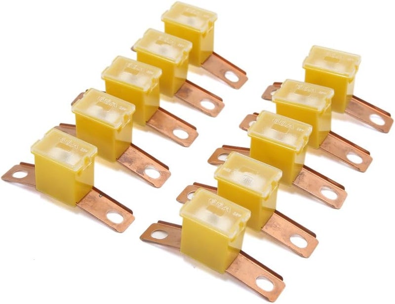 10 قطع 60 أمبير 32 فولت صمامات فيوزات بلاستيكية صفراء للسيارات من نوع PAL ذكر قابلة للتركيب بالضغط - Image 2