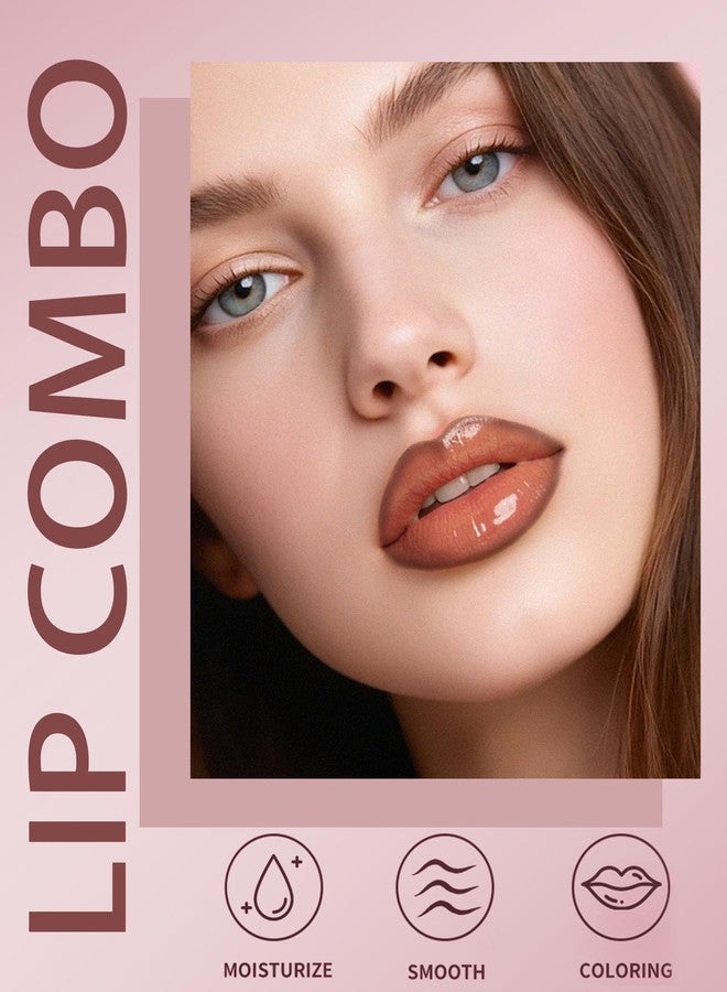 DuaTana 3Pcs Hydrating Lip Gloss with Brown Lip Liner Combo Set,Plumping Lip Liner Moisturizing Nude Tinted Lips Glow Oil,Lightweight Non Sticky Liquid Lipstick Women Lipstain Makeup Long Lasting Lipgloss -08 - Image 4