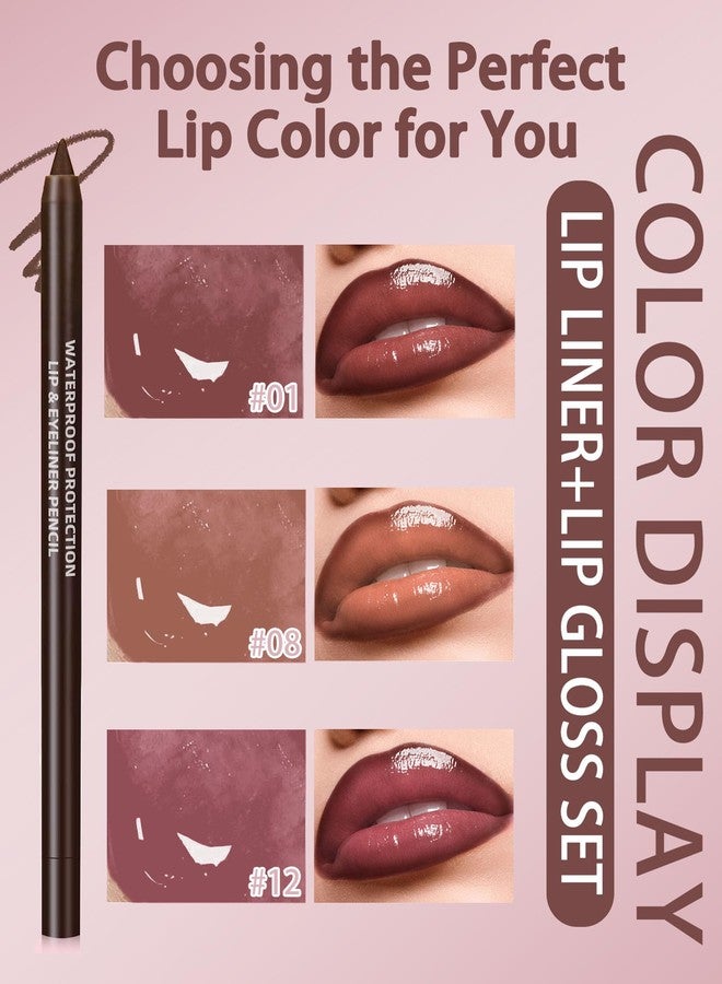 DuaTana 3Pcs Hydrating Lip Gloss with Brown Lip Liner Combo Set,Plumping Lip Liner Moisturizing Nude Tinted Lips Glow Oil,Lightweight Non Sticky Liquid Lipstick Women Lipstain Makeup Long Lasting Lipgloss -08 - Image 3