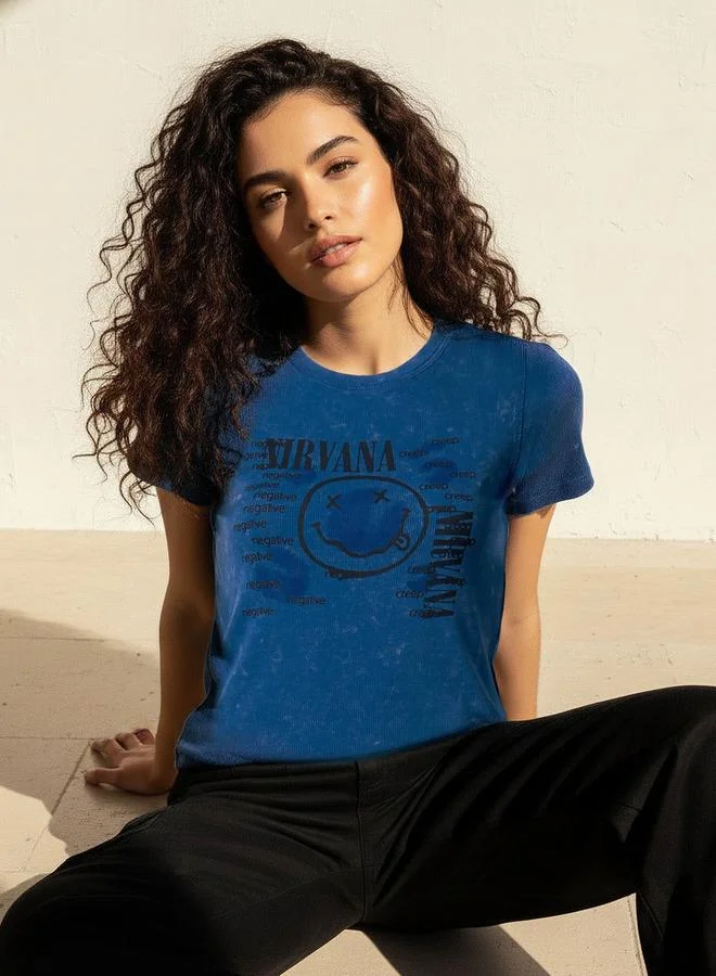 SP Characters Cotton T shirt with Nirvana Print