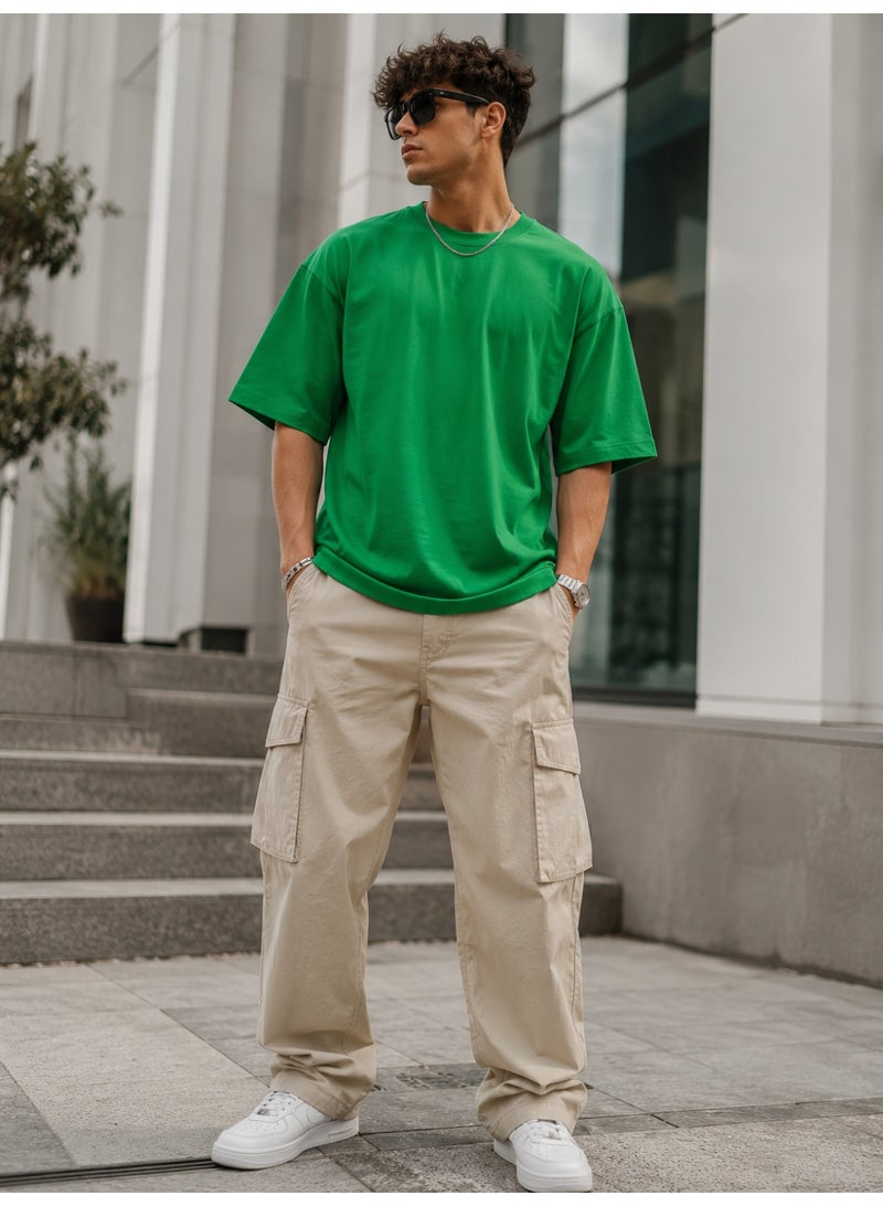 Oversized Plain Green T-Shirt Casual Streetwear Style - Image 1
