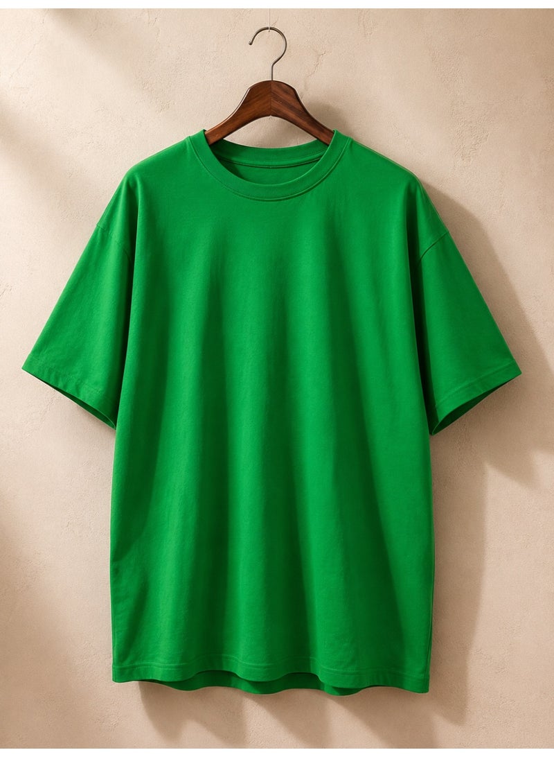 Oversized Plain Green T-Shirt Casual Streetwear Style - Image 2