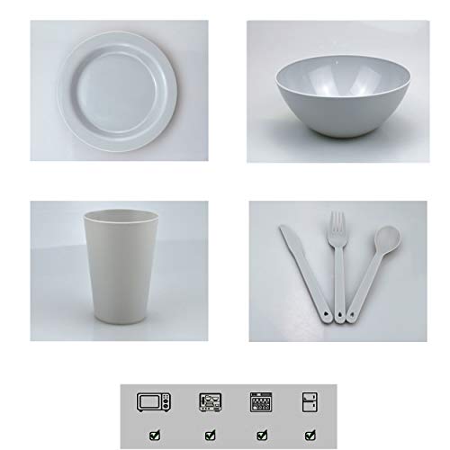 Layron Plastic Plates and Bowls Sets,College Dorm Room Essentials Dishes Set Camping Plates,Dinnerware Accessories Mess Kit-Microwaveoven Safe BPA-Free with Mesh Bag-24PCS - Image 4