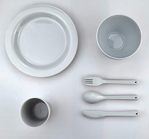 Layron Plastic Plates and Bowls Sets,College Dorm Room Essentials Dishes Set Camping Plates,Dinnerware Accessories Mess Kit-Microwaveoven Safe BPA-Free with Mesh Bag-24PCS - Image 3