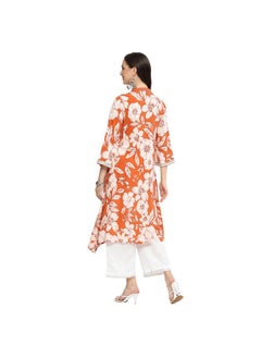 Biba BIBA Rayon Women Printed Straight Mix and Match Kurta (Whimsica19661_Burnt Orange_32)  - Image 4