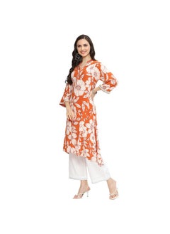 Biba BIBA Rayon Women Printed Straight Mix and Match Kurta (Whimsica19661_Burnt Orange_32)  - Image 2