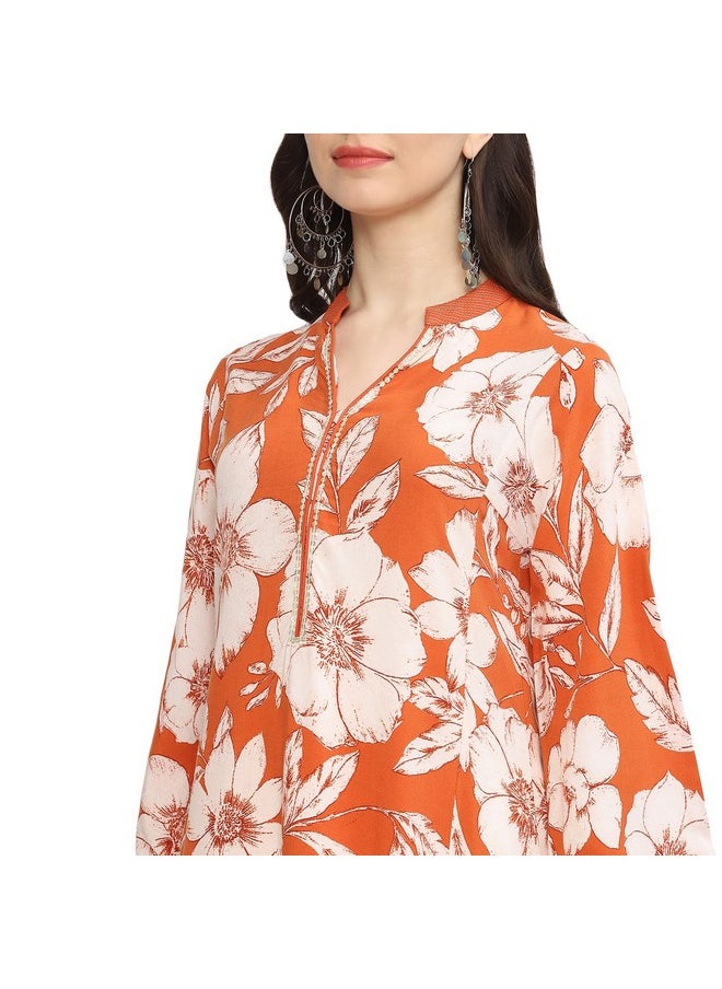 Biba BIBA Rayon Women Printed Straight Mix and Match Kurta (Whimsica19661_Burnt Orange_32)  - Image 5