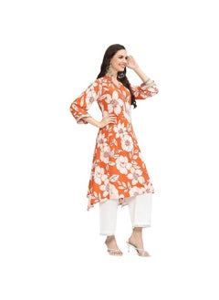 Biba BIBA Rayon Women Printed Straight Mix and Match Kurta (Whimsica19661_Burnt Orange_32)  - Image 3