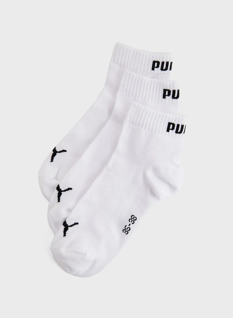 PUMA 3 Pack Quarter Logo Socks