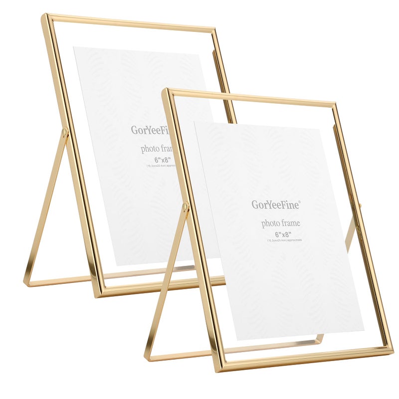 GorYeeFine Gold 8x10 Floating Frame 2 Pack,For Photo Sizes(4x6'',5x7'',6x8'') Adjustable Tabletop/Shelf Floating Picture Frame 5x7'',Classy Gift Choice for Wedding,Christmas,Home or Office Decor - Image 1