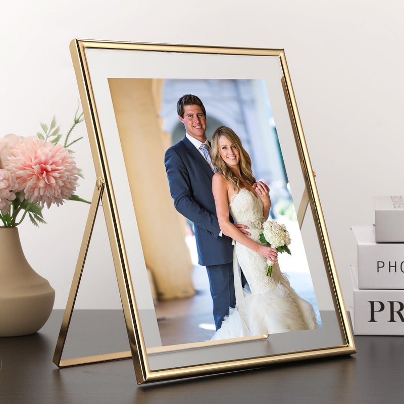 GorYeeFine Gold 8x10 Floating Frame 2 Pack,For Photo Sizes(4x6'',5x7'',6x8'') Adjustable Tabletop/Shelf Floating Picture Frame 5x7'',Classy Gift Choice for Wedding,Christmas,Home or Office Decor - Image 2