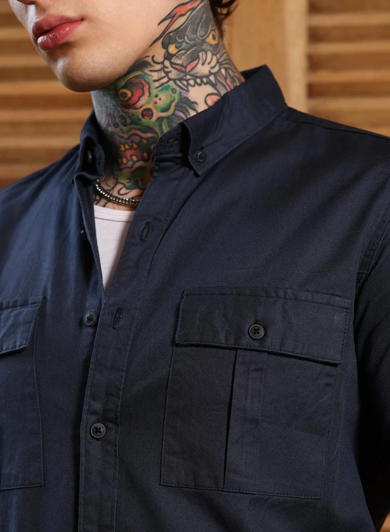 CAHOOT  Men's Navy Blue Utility-Safari Regular Shirt for Men | Best Price UAE