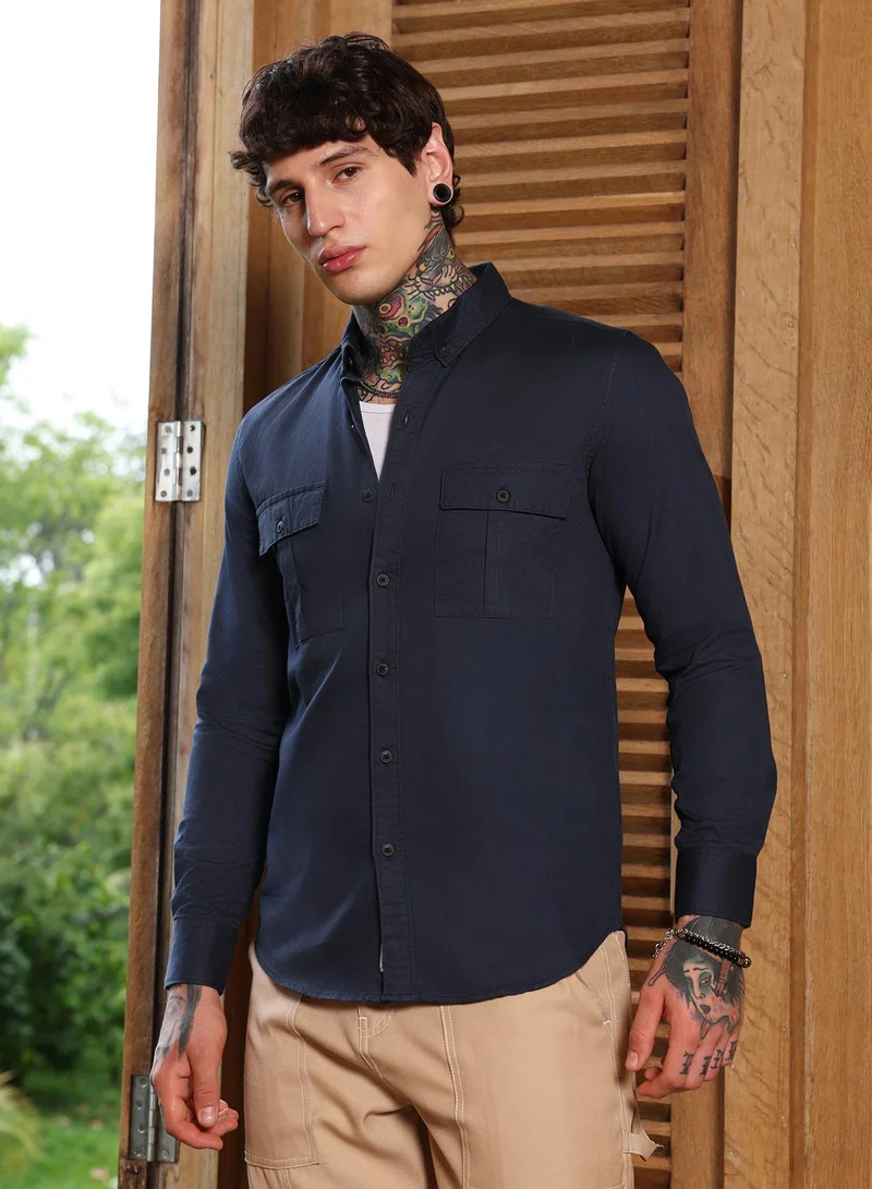 CAHOOT  Men's Navy Blue Utility-Safari Regular Shirt for Men | Best Price UAE