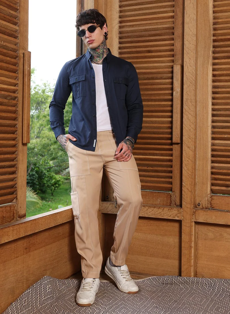 CAHOOT  Men's Navy Blue Utility-Safari Regular Shirt for Men | Best Price UAE