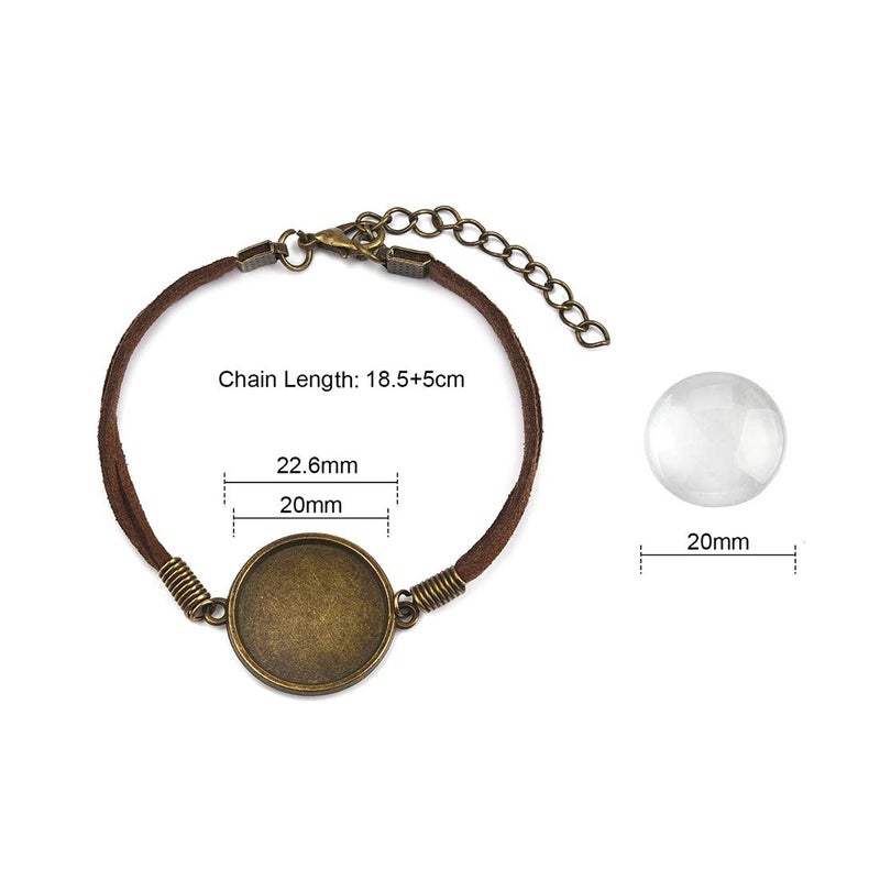 DROLE 40Pcs Bracelet Bezel Settings for Jewelry Making-20Pcs 20mm Round Cabochon Bezel Tray Blank Bangles Bracelets with 20mm Clear Glass Cabochons Bronze - Image 5