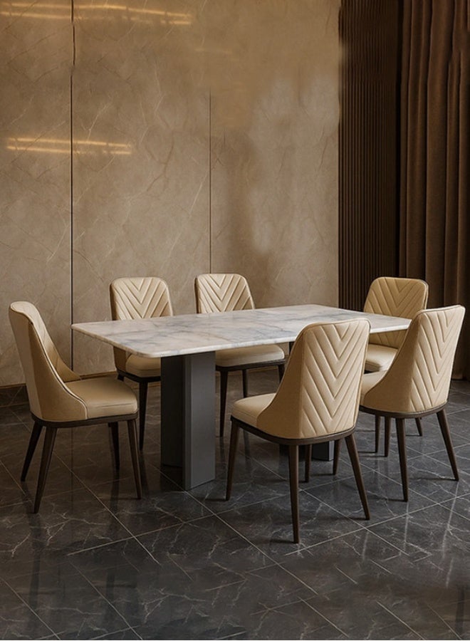 YI ONE Dining Table T2028-1.8M – Rectangular White Marble Top with Modern Steel Legs, 6–8 Seater Luxury Dining Table, 1800×900×760 mm - Image 1