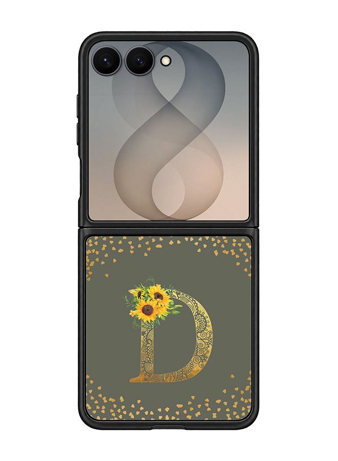 Stylizedd Rugged Case for Samsung Galaxy Z Flip8- Slim Fit Hybrid Rubber Cover Sunflower Monogram - D (Olive Green)