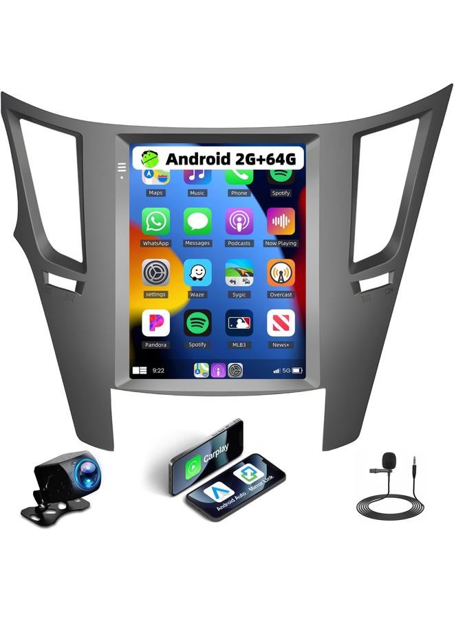 UNITOPSCI 2G+64G Android Car Radio Stereo for Subaru Outback Legacy 2010-2014 CarPlay Android Auto 9.7 Inch Vertical Touchscreen Mirror Link Bluetooth GPS FM/RDS WiFi SWC+ Backup Camera Mic - Image 1