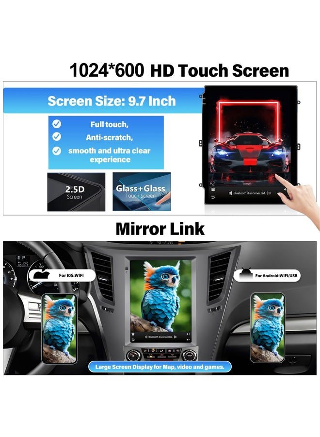 UNITOPSCI 2G+64G Android Car Radio Stereo for Subaru Outback Legacy 2010-2014 CarPlay Android Auto 9.7 Inch Vertical Touchscreen Mirror Link Bluetooth GPS FM/RDS WiFi SWC+ Backup Camera Mic - Image 4