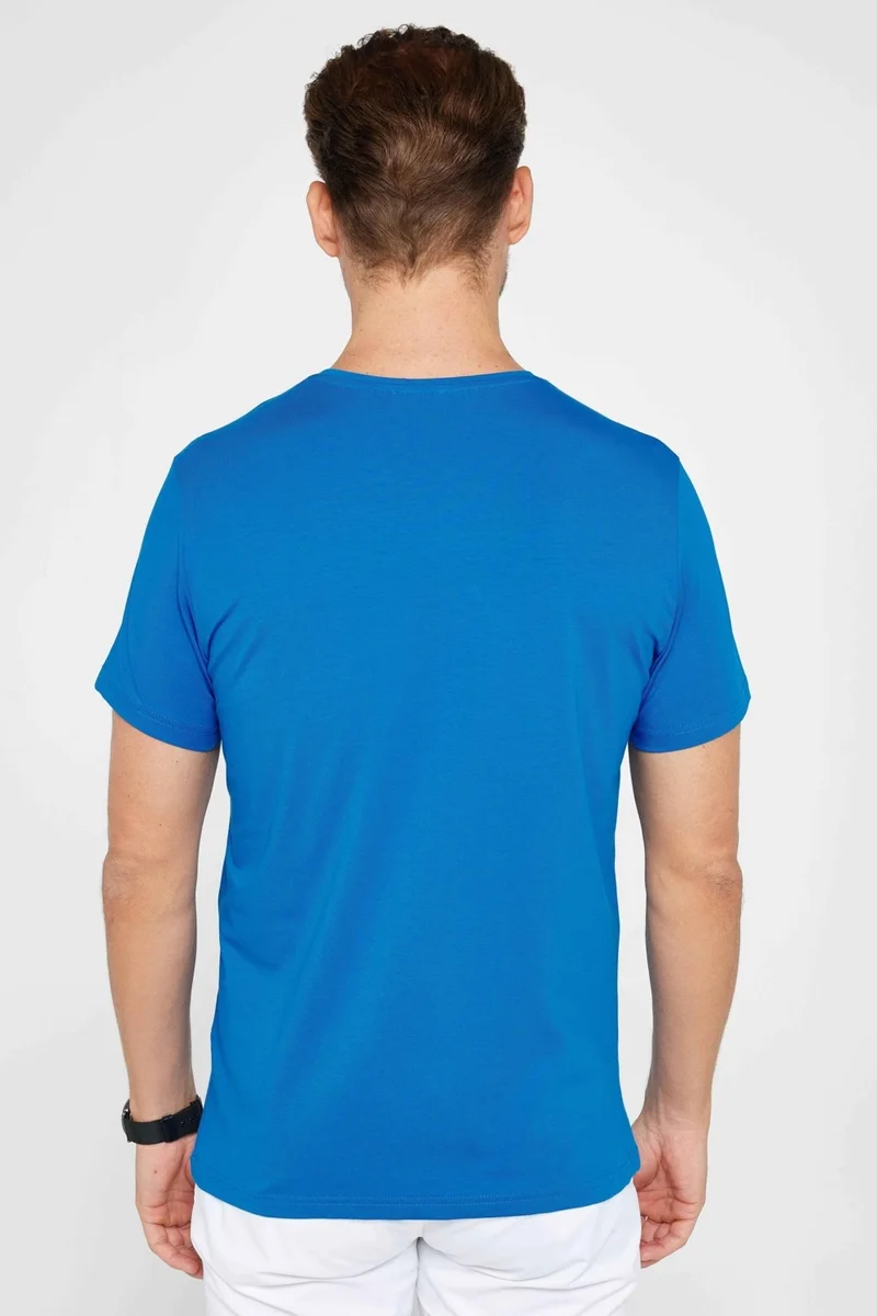 تودورس Men's Slim Fit Slim Cut Cotton Soft Texture Flexible Fabric Plain Basic Turquoise Crew Neck T-Shirt