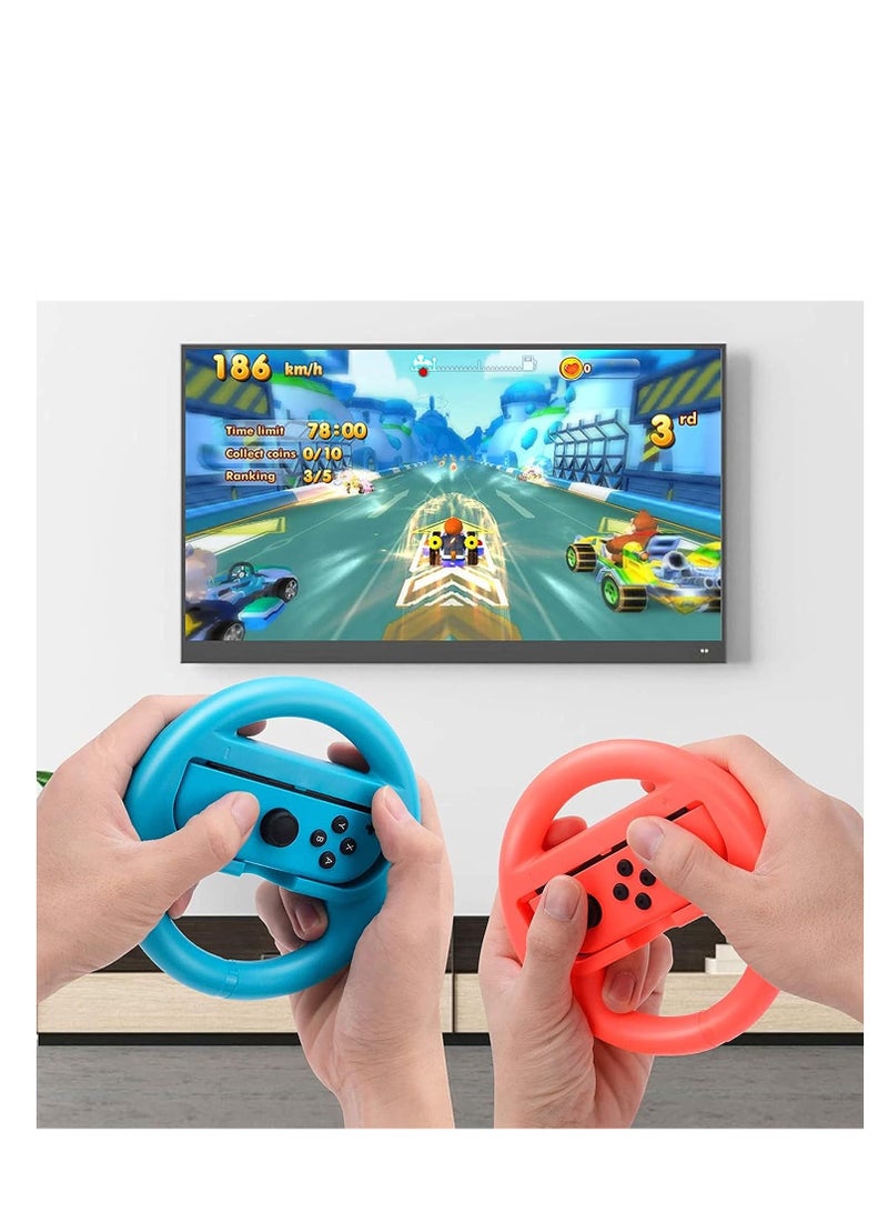 Steering Wheel Compatible with Nintendo Switch Wheel, Family Use Accessories Compatible with Switch JoyCon Controllers, 2 Pack (Blue and Red) - Image 2