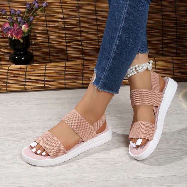 Elastic Knitted Flat Sandals with Back Strap for Women - Image 5