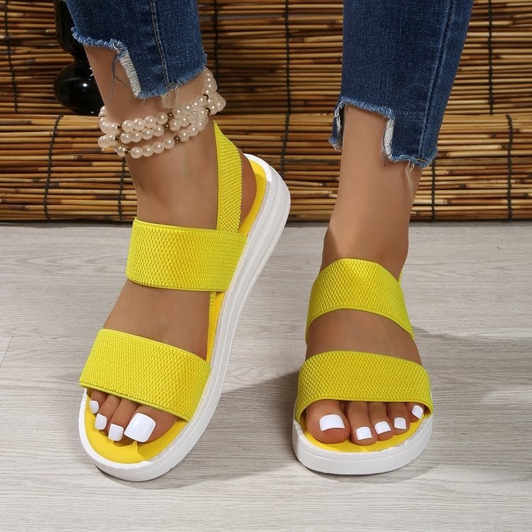 Elastic Knitted Flat Sandals with Back Strap for Women - Image 3