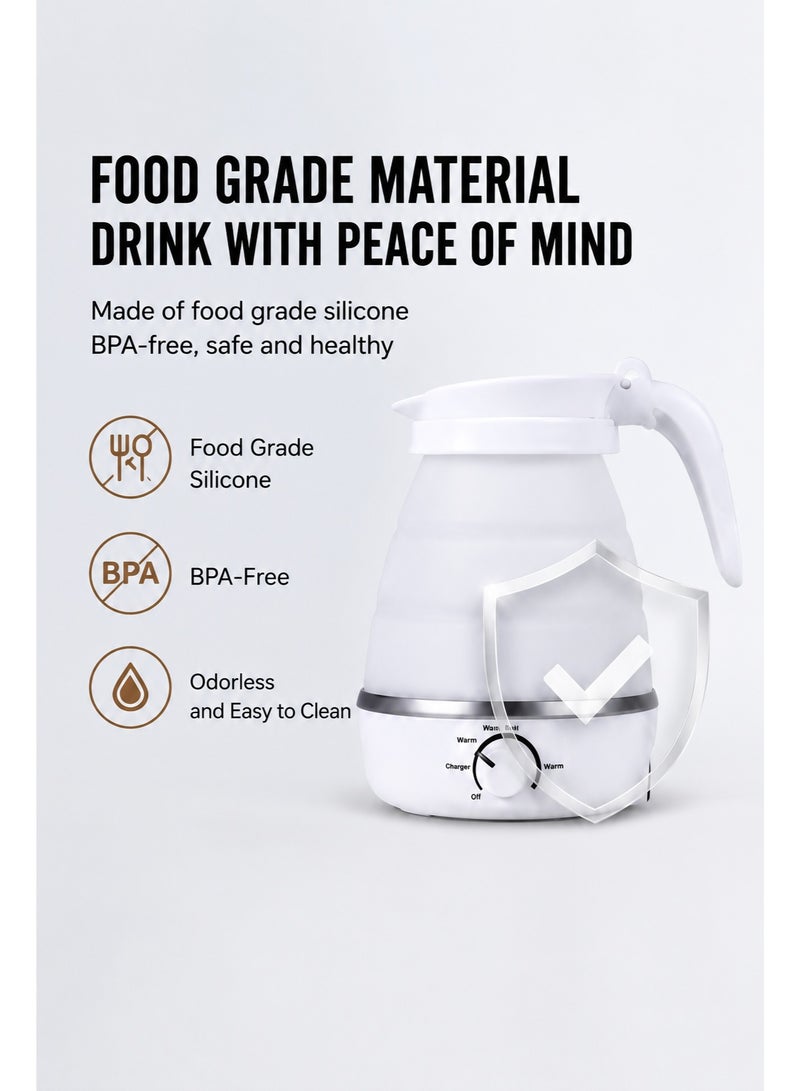 EXCLIFE 600mlFoldable Electric Travel Kettle, Portable Silicone Collapsible Water Boiler And Tea Pot For Camping, Lightweight Mini Electric Kettle With Detachable Power Cord For Easy Storage And Quick Boiling - Image 5
