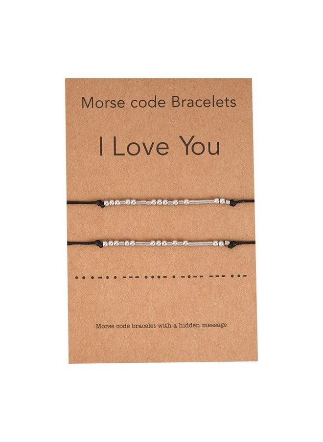 Zibuyu - Zibuyu® Couple Bracelet for Women and Men Friendship Bracelet Girls Stainless Steel Adjustable Morse Code I Love You Bracelet for Couple, Girlfriend and Boyfriend Best Friend Bracelet Gifts - 1 Pair - Image 1