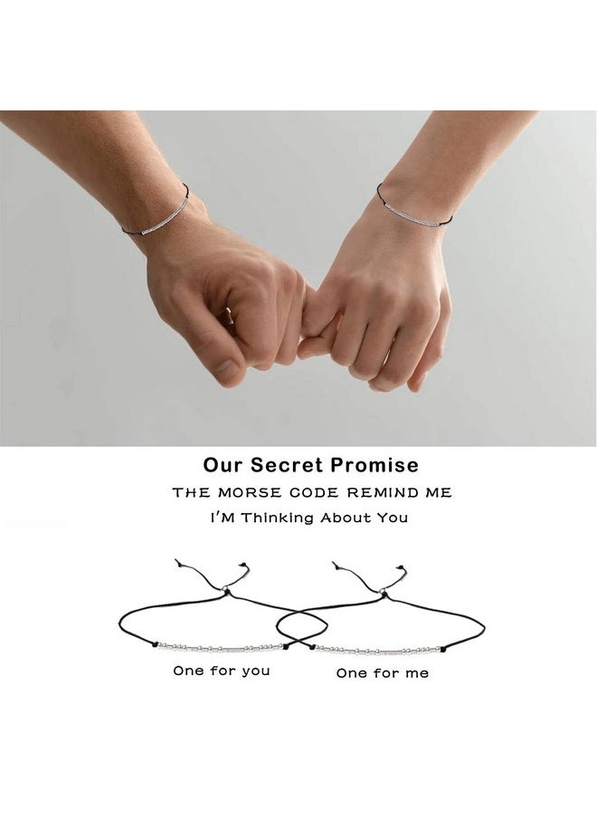 Zibuyu - Zibuyu® Couple Bracelet for Women and Men Friendship Bracelet Girls Stainless Steel Adjustable Morse Code I Love You Bracelet for Couple, Girlfriend and Boyfriend Best Friend Bracelet Gifts - 1 Pair - Image 1