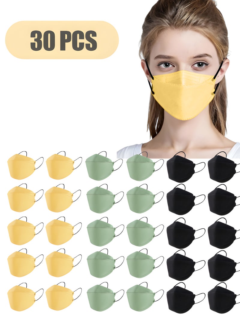 30 قطعة من أقنعة الوجه KN95 على شكل فم السمكة، أقنعة موراندي ملونة ثلاثية الأبعاد ذات مساحة كبيرة، أقنعة واقية مزدوجة الطبقات قابلة للتنفس للبالغين - Image 1