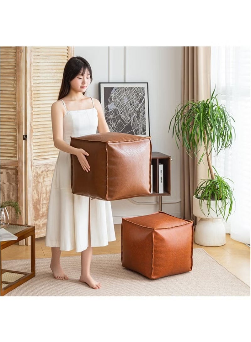 Apustim 40*40*40cm Unfilled Cushion Cover，Faux Leather Fluffy Ottoman Footstool For Living Room Decoration Square Footstool For Storage，Floor Mat Footstool（Dark Brown，Cover Only，No Filling） - Image 3