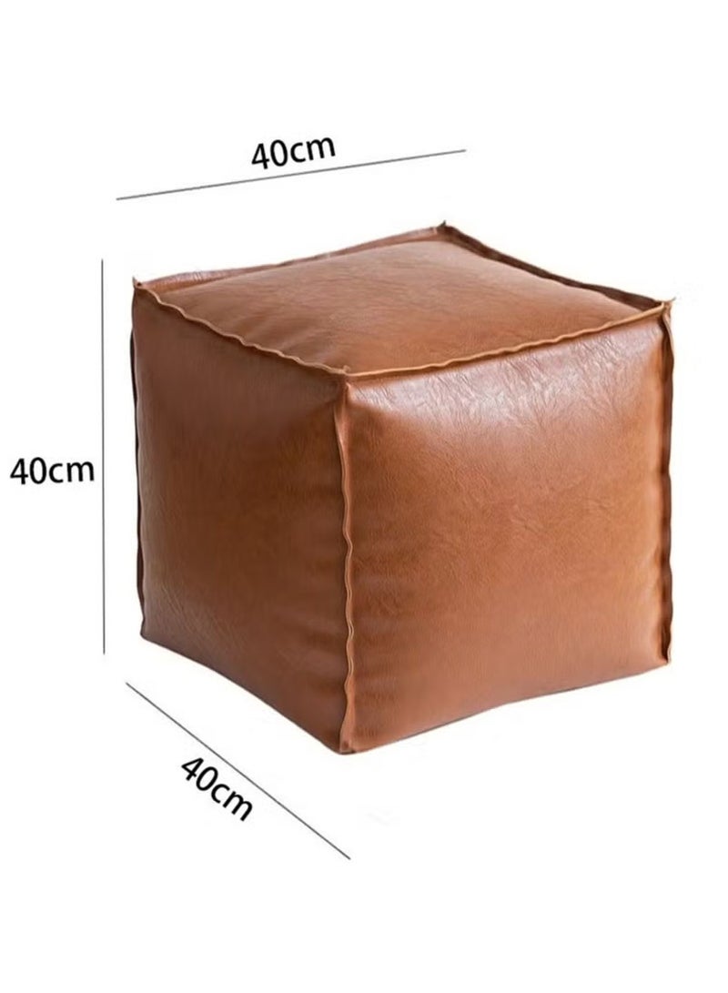 Apustim 40*40*40cm Unfilled Cushion Cover，Faux Leather Fluffy Ottoman Footstool For Living Room Decoration Square Footstool For Storage，Floor Mat Footstool（Dark Brown，Cover Only，No Filling） - Image 2