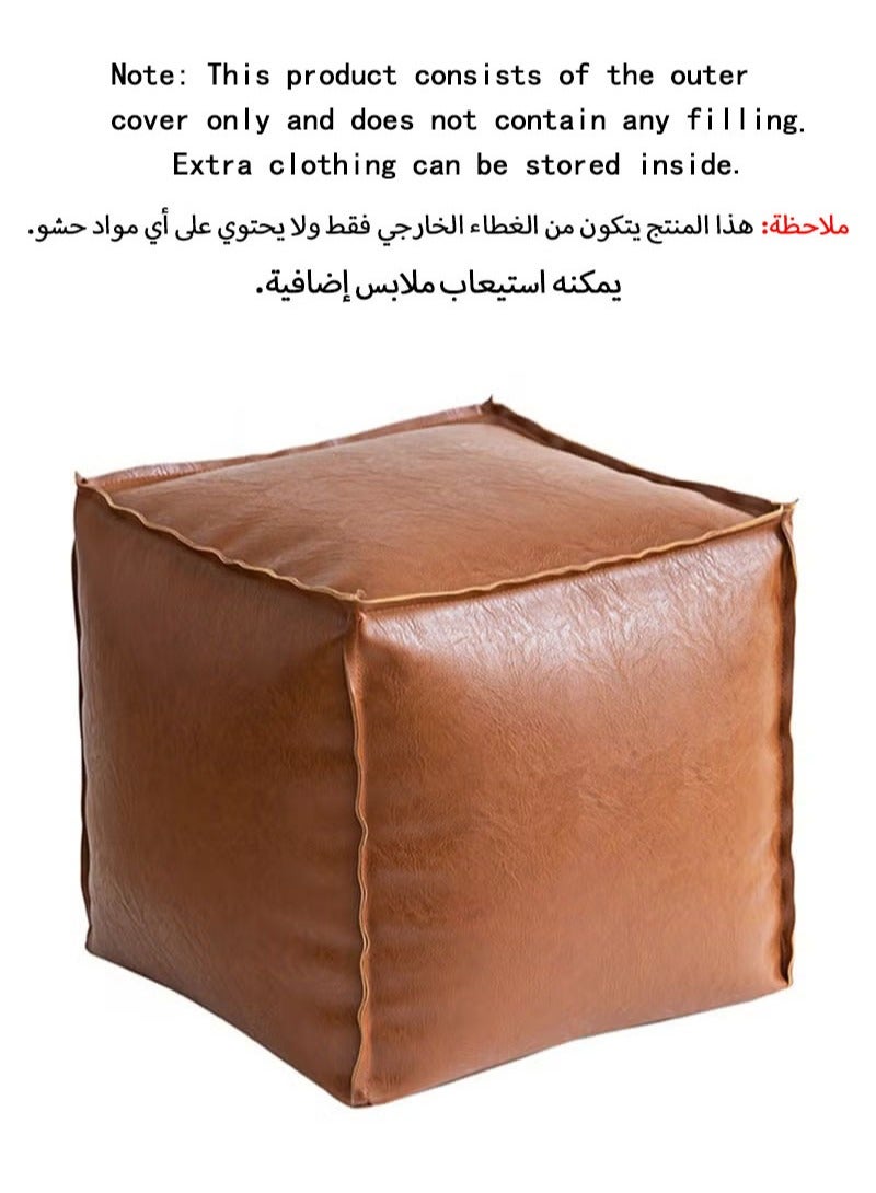 Apustim 40*40*40cm Unfilled Cushion Cover，Faux Leather Fluffy Ottoman Footstool For Living Room Decoration Square Footstool For Storage，Floor Mat Footstool（Dark Brown，Cover Only，No Filling） - Image 1
