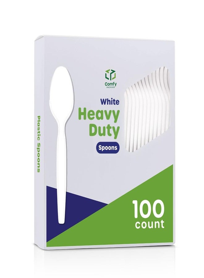 Comfy Package [100 Pack] Basic Disposable Plastic Spoons, White Plastic Tea Spoons Heavy Duty - Perfect for Parties, Events, and Dinner - Image 1