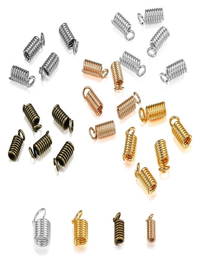 Teensery 400 Pcs Mixed Color Metal Tube Coil Cord Ends Caps Crimp Spring Fasteners Clasp for Necklace Bracelet Jewelry Making, 4 Sizes - Image 5