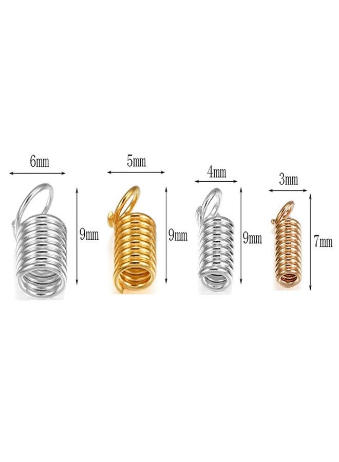 Teensery 400 Pcs Mixed Color Metal Tube Coil Cord Ends Caps Crimp Spring Fasteners Clasp for Necklace Bracelet Jewelry Making, 4 Sizes - Image 2
